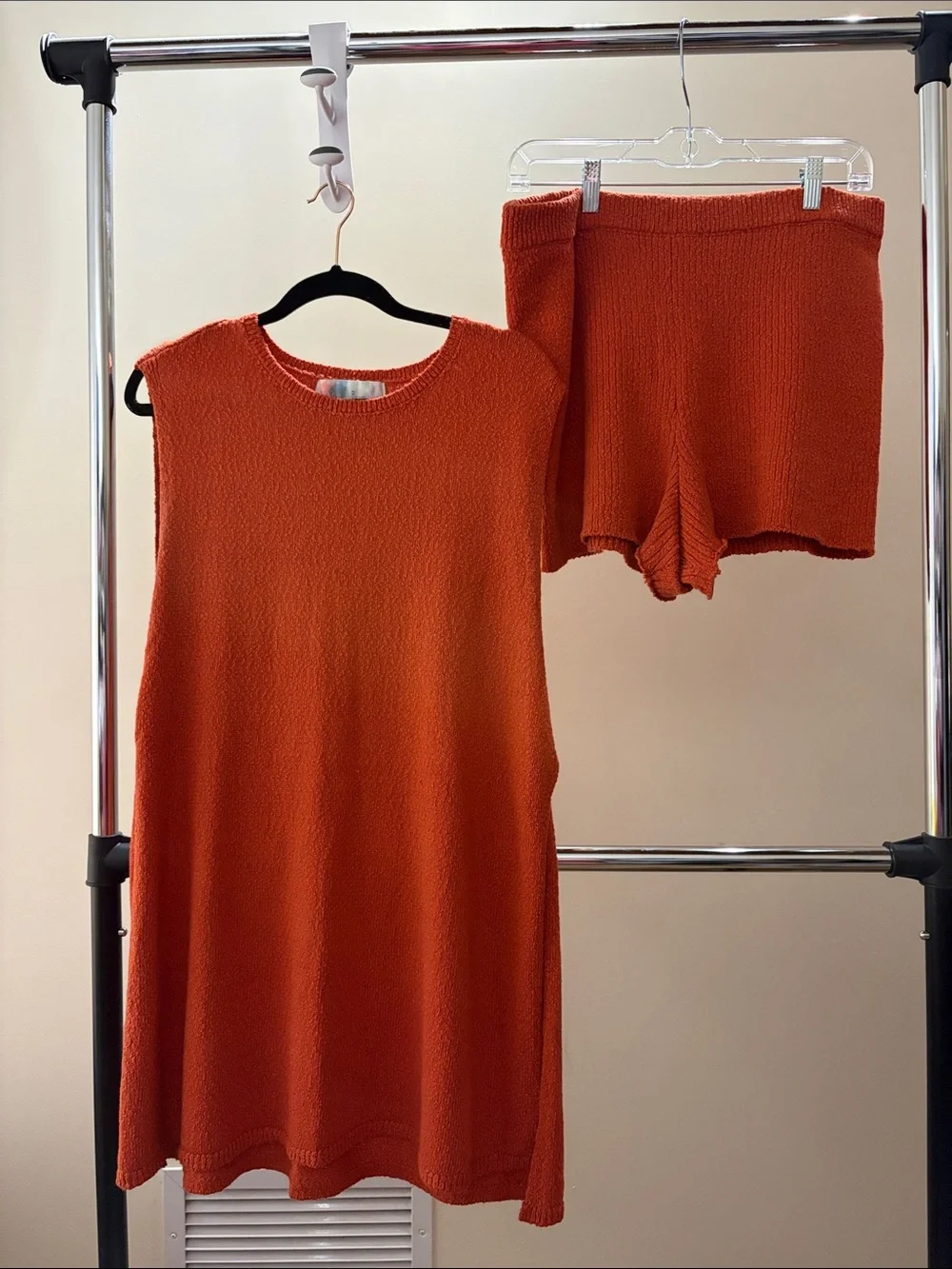 Women's Orange Knit Set - Tank Dress & Shorts